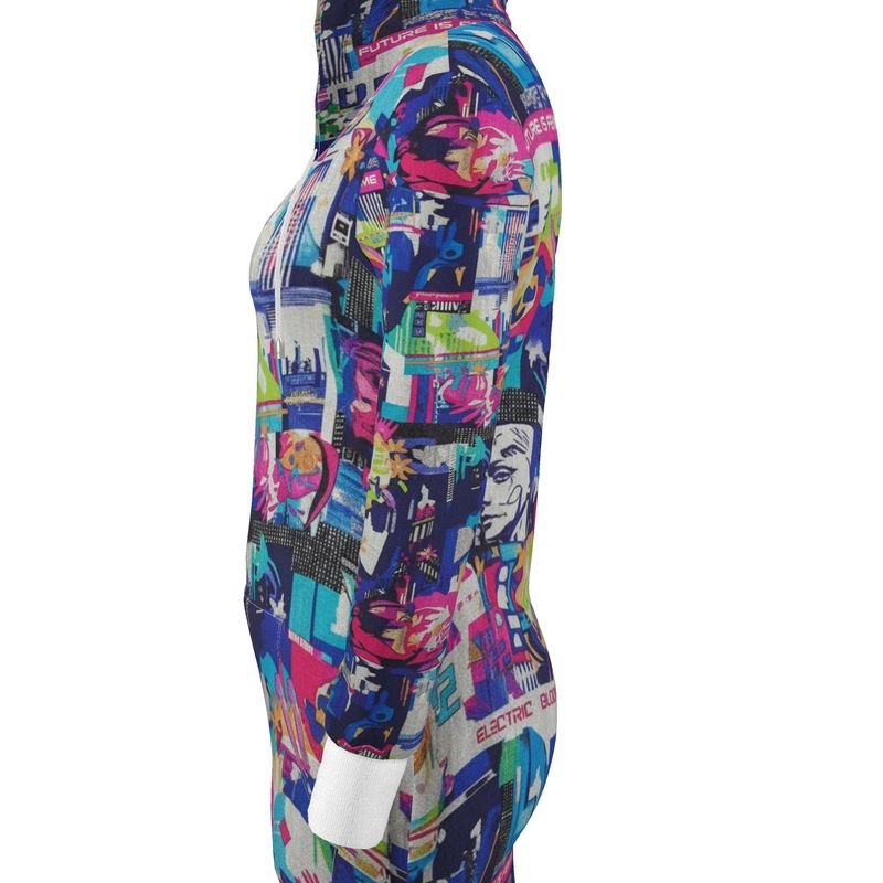 Loose-fit multicolor graphic hoodie dress with adjustable drawstring hood and oversized kangaroo pocket — rear view