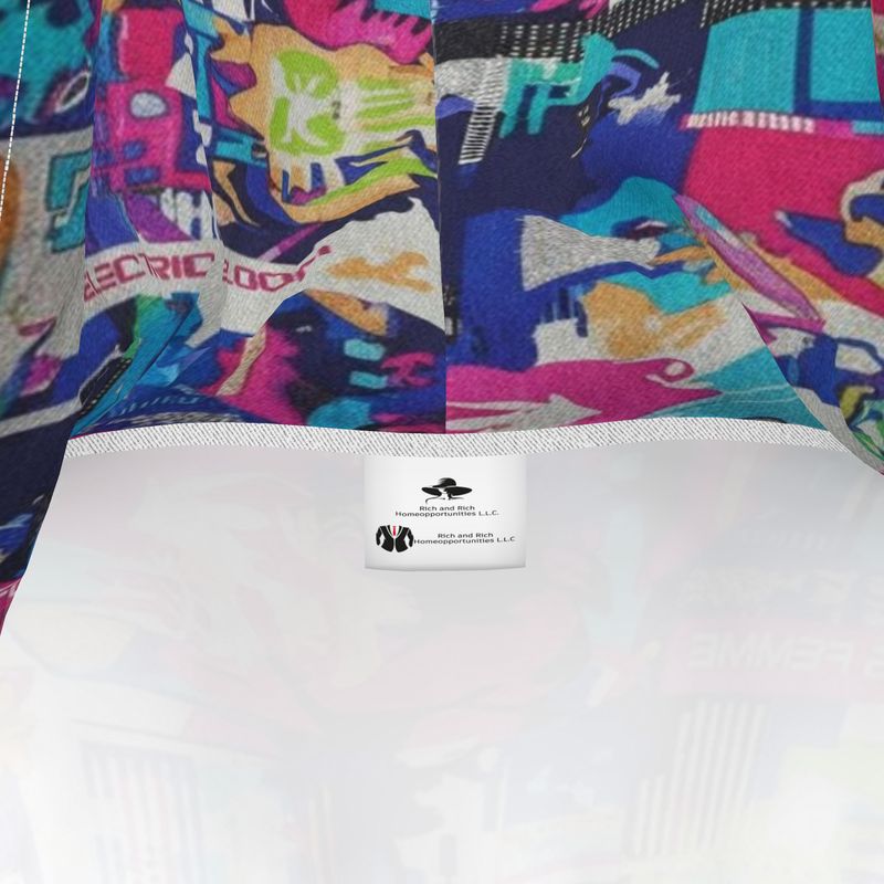 Loose-fit multicolor graphic hoodie dress with adjustable drawstring hood and oversized kangaroo pocket — additional view 9