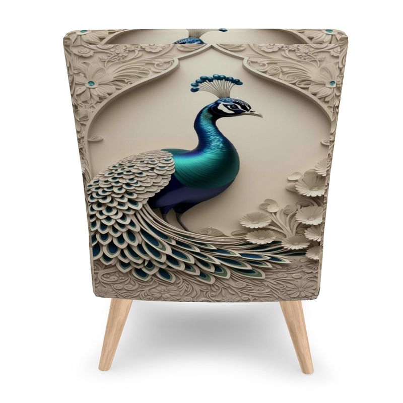Velour occasional chair with peacock print upholstery, compact accent armchair handmade in the UK — additional view 6