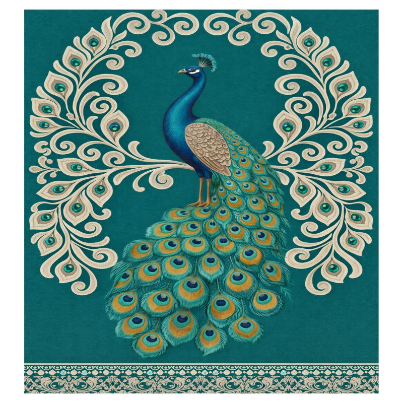 Peacock-print curtains on premium fabric with customizable sizes, multiple hanging styles and lining options