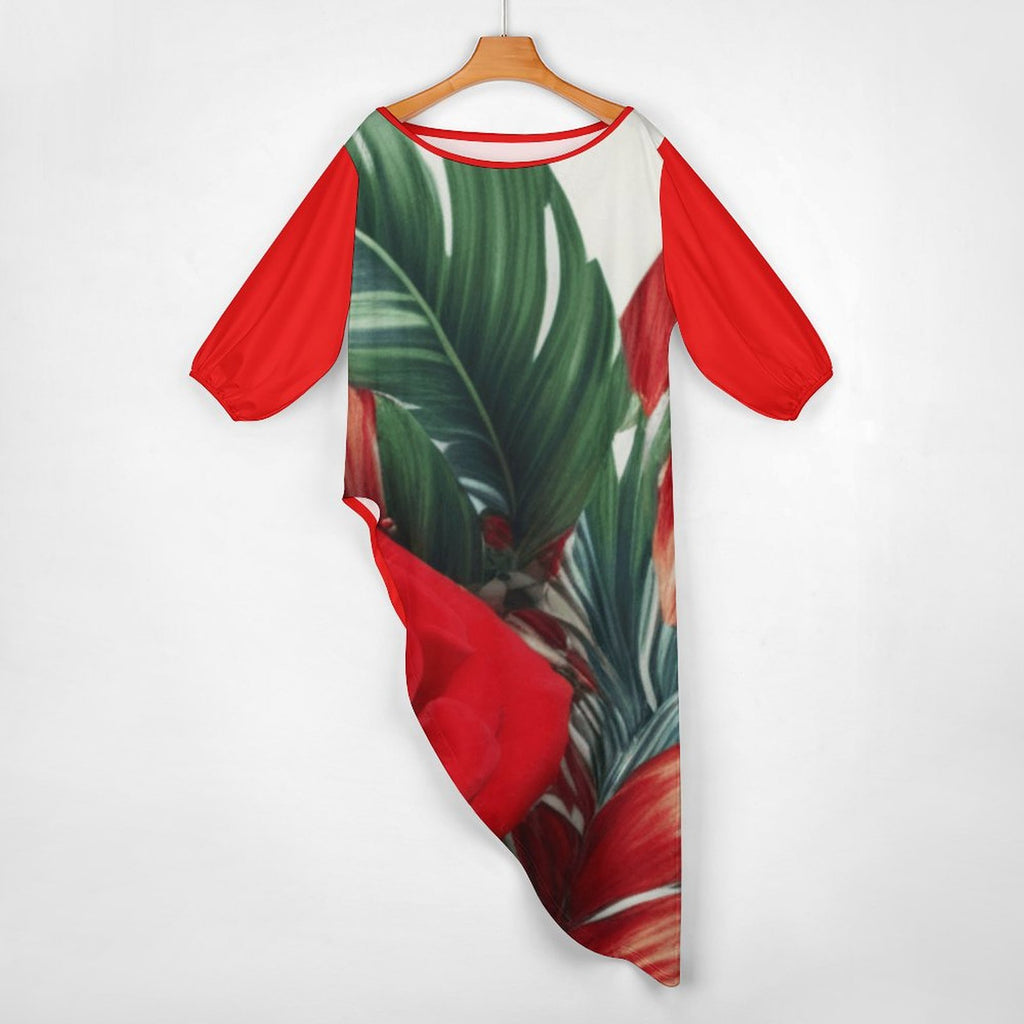 Women's off shoulder two-piece set featuring a diagonal shoulder top and matching trousers in soft fabric