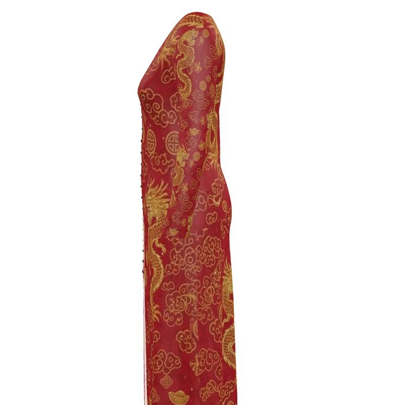 Red women's V-neck button-through cardigan in jersey knit — rear view