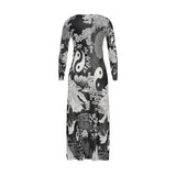 Black and white ladies V-neck cardigan with feng shui motif and button-through front — product detail