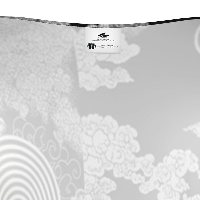 Black and white ladies V-neck cardigan with feng shui motif and button-through front — additional view 6