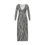 Black and white striped ladies cardigan with V-neck and button-through front — alternate view