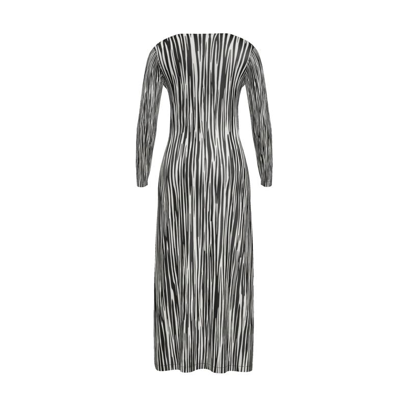 Black and white striped ladies cardigan with V-neck and button-through front — product detail