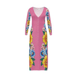 Pink floral ladies cardigan with vivid blossom pattern and soft fabric for cozy layering — alternate view