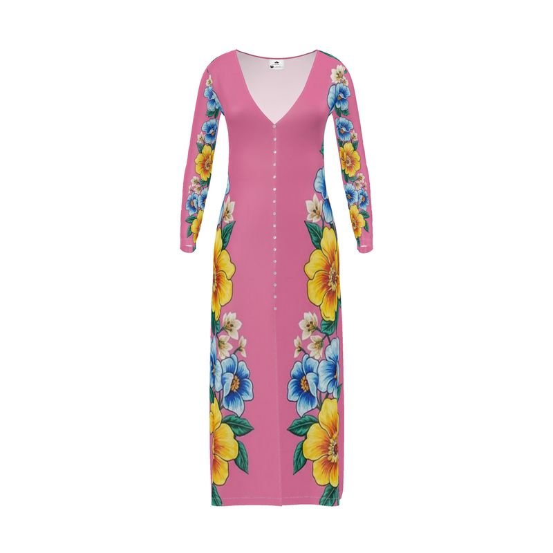 Pink floral ladies cardigan with vivid blossom pattern and soft fabric for cozy layering — alternate view