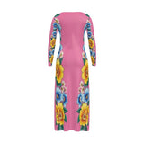 Pink floral ladies cardigan with vivid blossom pattern and soft fabric for cozy layering — product detail