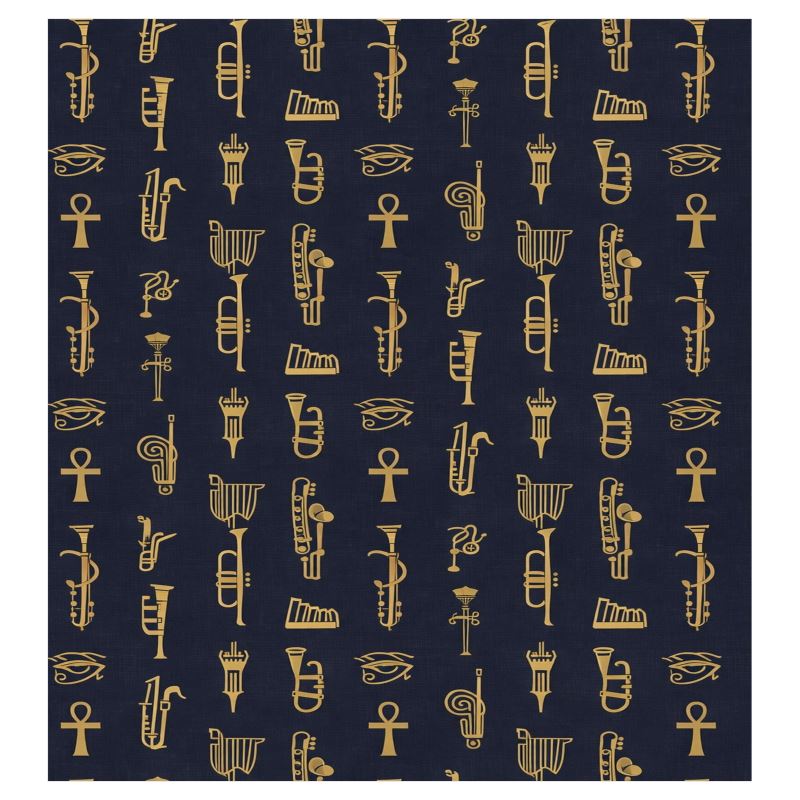 Rich and Rich Navy Blue Chenille Curtains with Musical Instruments Design