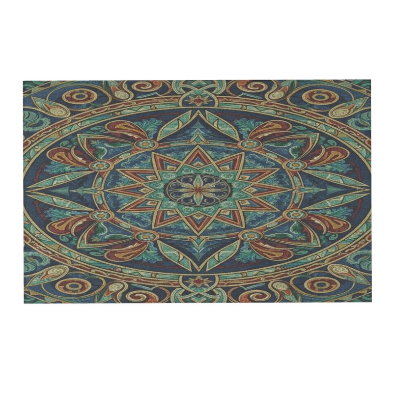 Rectangular hunters green abstract rug with plush velvet pile and jute-bound edge
