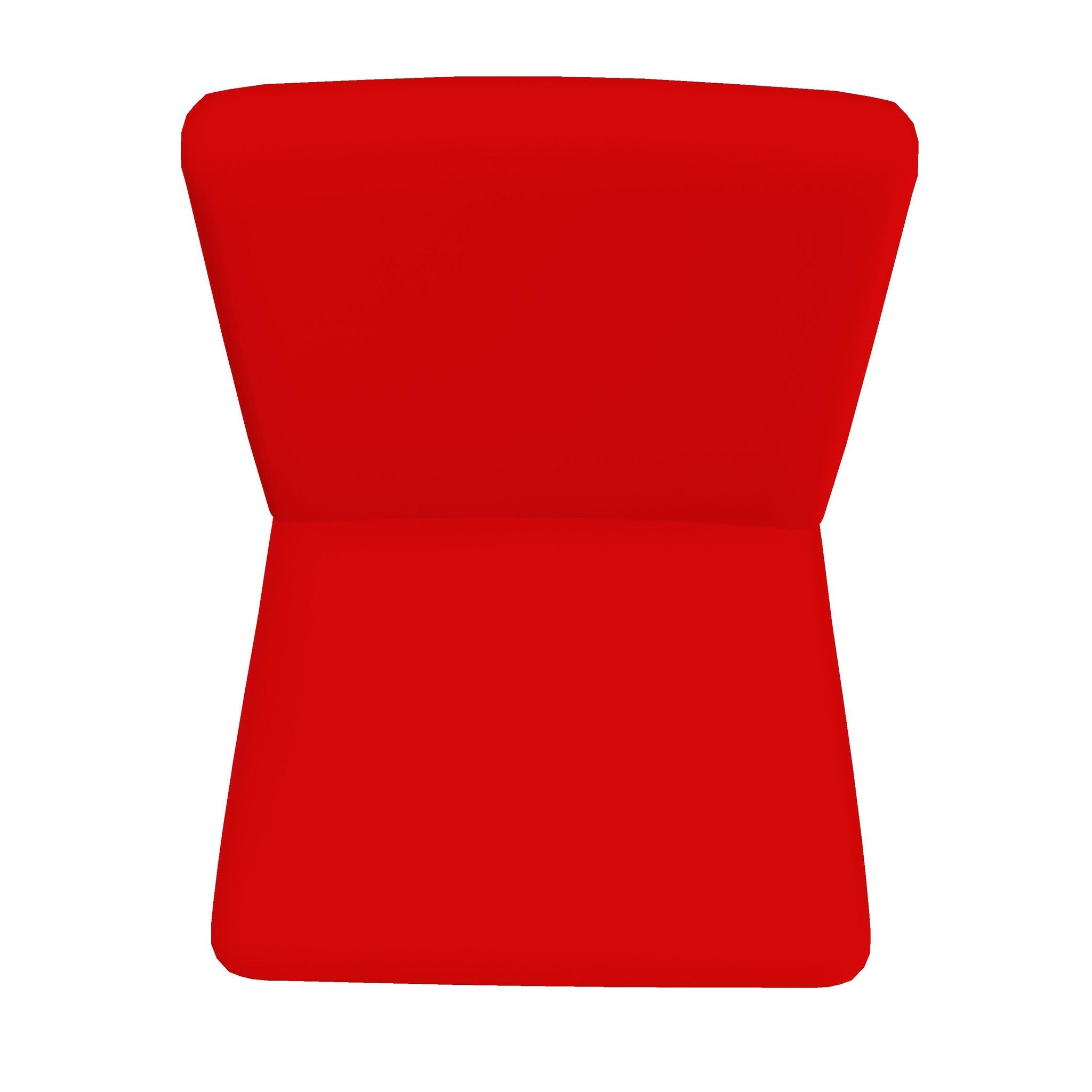 Red upholstered occasional chair with plush velour fabric and natural beech wood legs — alternate view