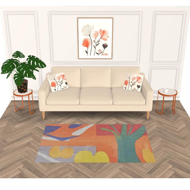 Rich and Rich Orange Abstract Rug with vibrant orange patterns and velvet texture