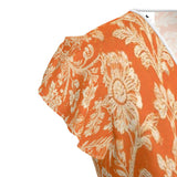 Orange floral tea dress with flounce hem and waist tie — additional view 8