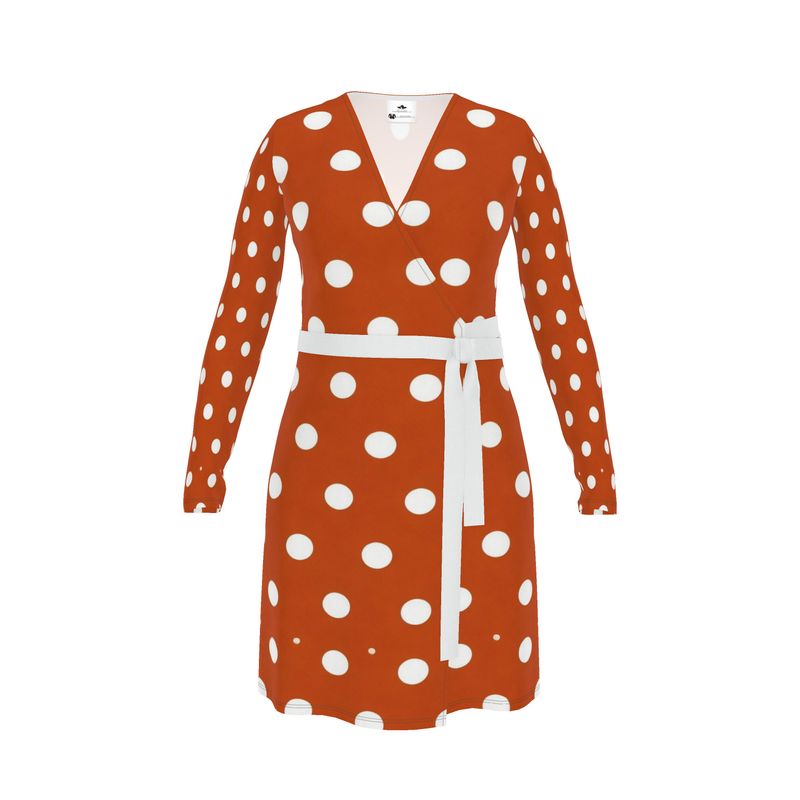 Rich and Rich Orange Polka Dot Women's Designer Wrap Dress