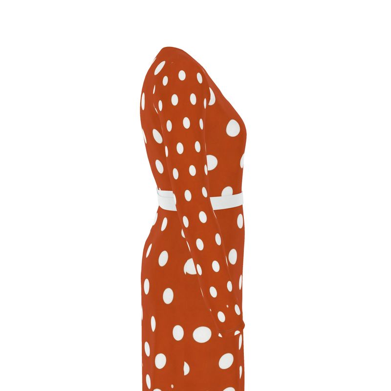 Rich and Rich Orange Polka Dot Women's Designer Wrap Dress