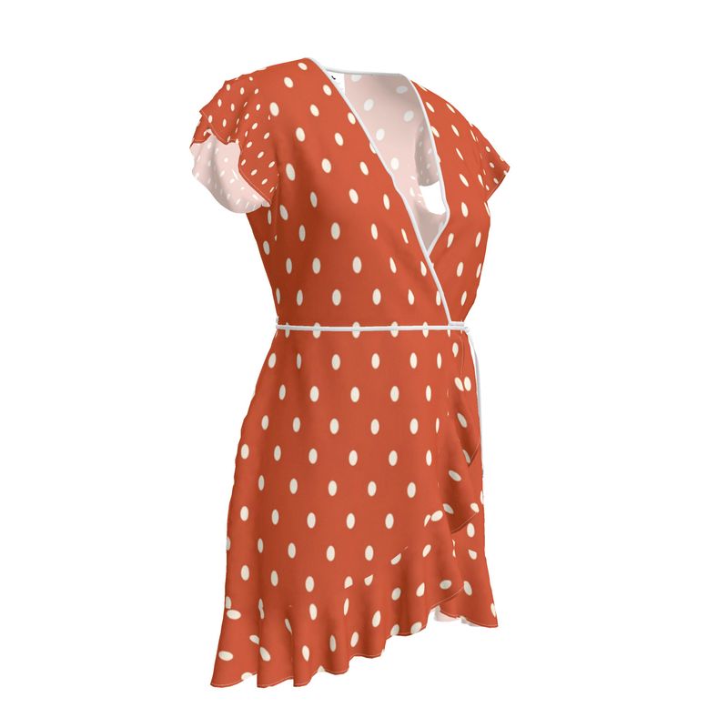 Rich and Rich Orange Polka Dot Women’s Tea Dress – Designer Elegance with Timeless Charm