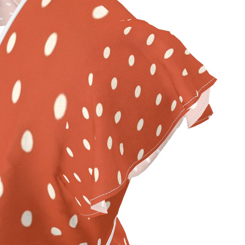 Rich and Rich Orange Polka Dot Women’s Tea Dress – Designer Elegance with Timeless Charm