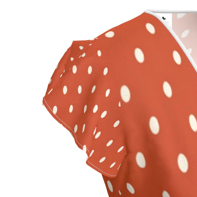 Rich and Rich Orange Polka Dot Women’s Tea Dress – Designer Elegance with Timeless Charm