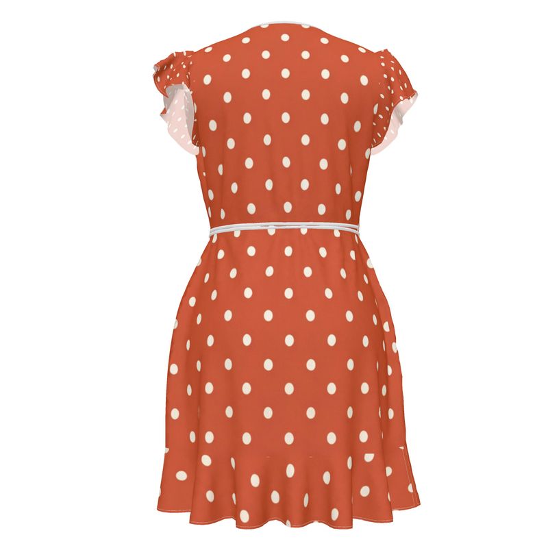 Rich and Rich Orange Polka Dot Women’s Tea Dress – Designer Elegance with Timeless Charm