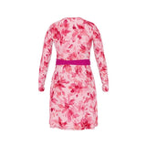 Fuchsia floral wrap dress with V-neck and belt tie, long sleeves — additional view 7