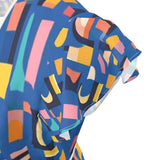 Women's tea dress with blue abstract print and flounce hem — additional view 7