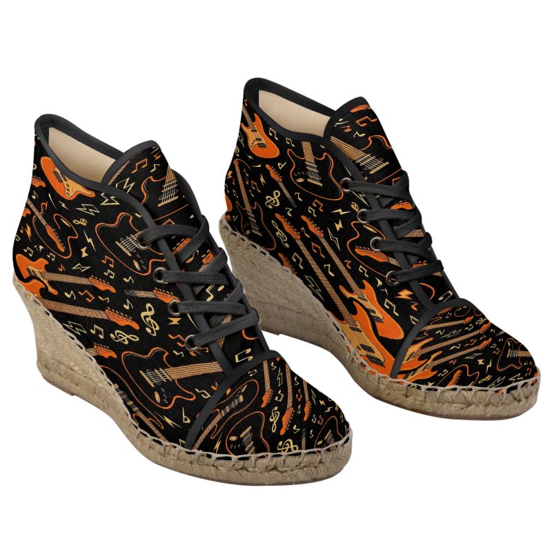 Rich and Rich Orange & Black Ladies Guitar Wedge Espadrilles