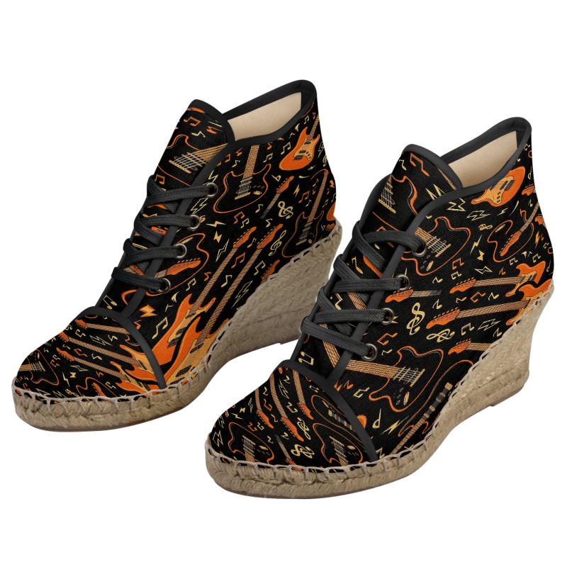 Rich and Rich Orange & Black Ladies Guitar Wedge Espadrilles