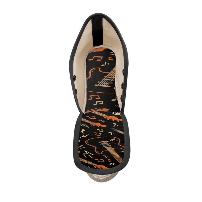 Rich and Rich Orange & Black Ladies Guitar Wedge Espadrilles