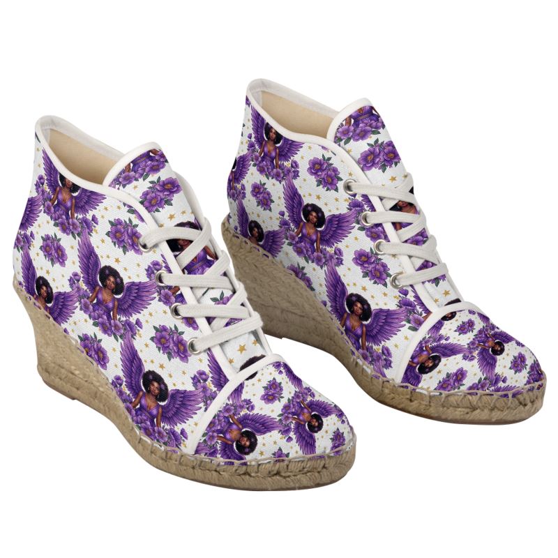 Rich & Rich Ladies Angel Wings Purple Wedge Espadrilles