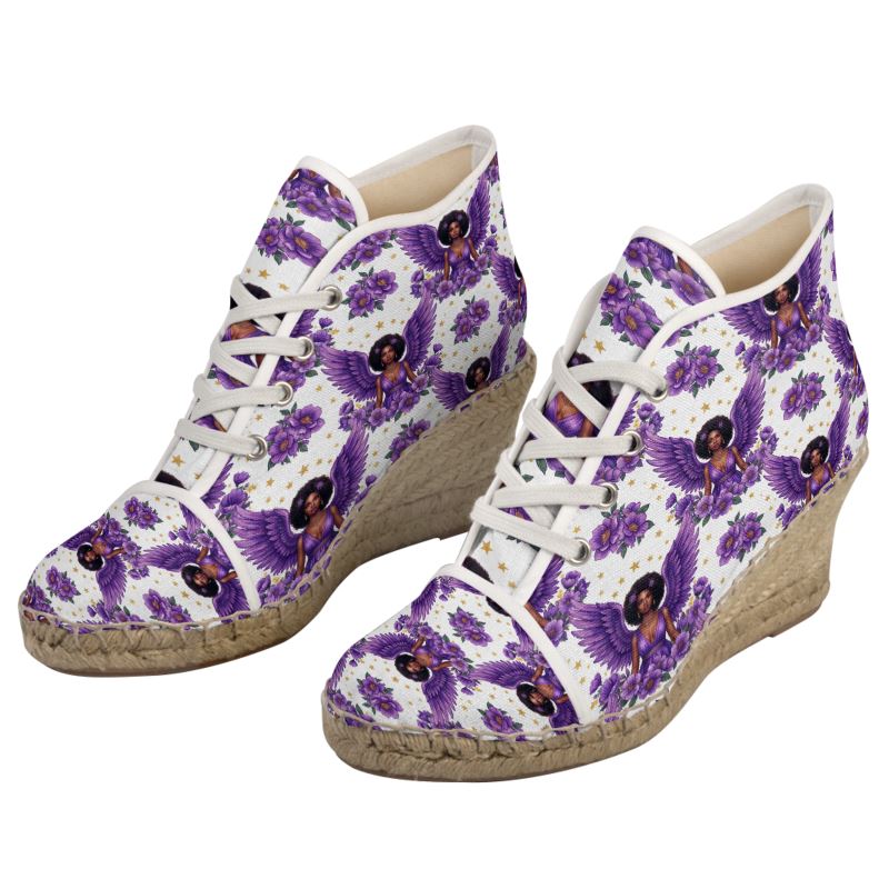 Rich & Rich Ladies Angel Wings Purple Wedge Espadrilles