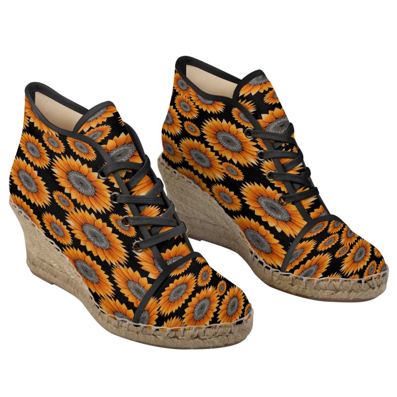 Rich and Rich Orange & Silver Ladies Sunflower Wedge Espadrilles