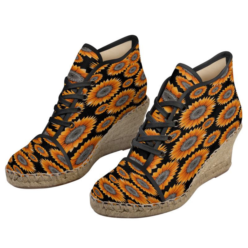 Rich and Rich Orange & Silver Ladies Sunflower Wedge Espadrilles