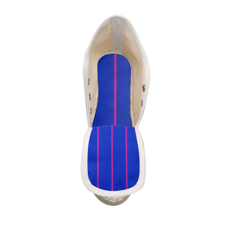 Rich & Rich Ladies Pinstripe Wedge Espadrilles | Royal Blue Pink Women's Shoes