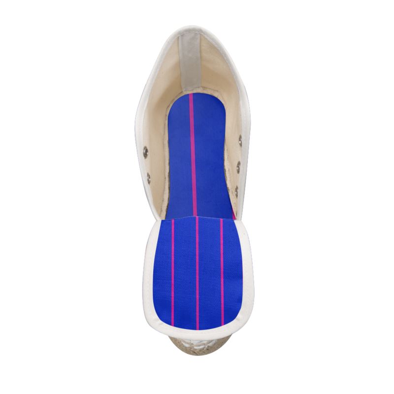 Rich & Rich Ladies Pinstripe Wedge Espadrilles | Royal Blue Pink Women's Shoes