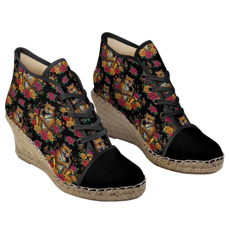 Rich & Rich Ladies Leopard Saxophone Wedge Espadrilles | Jazz Streetwear Women