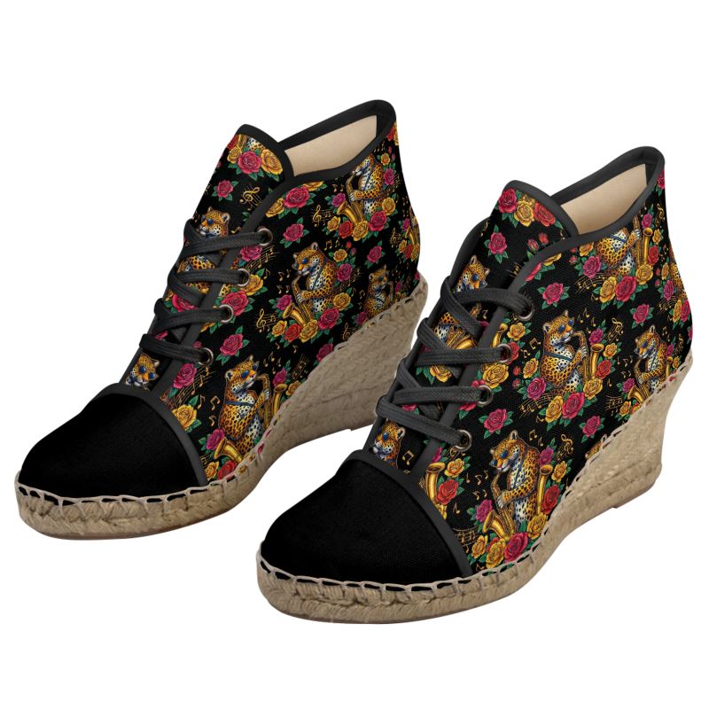 Rich & Rich Ladies Leopard Saxophone Wedge Espadrilles | Jazz Streetwear Women