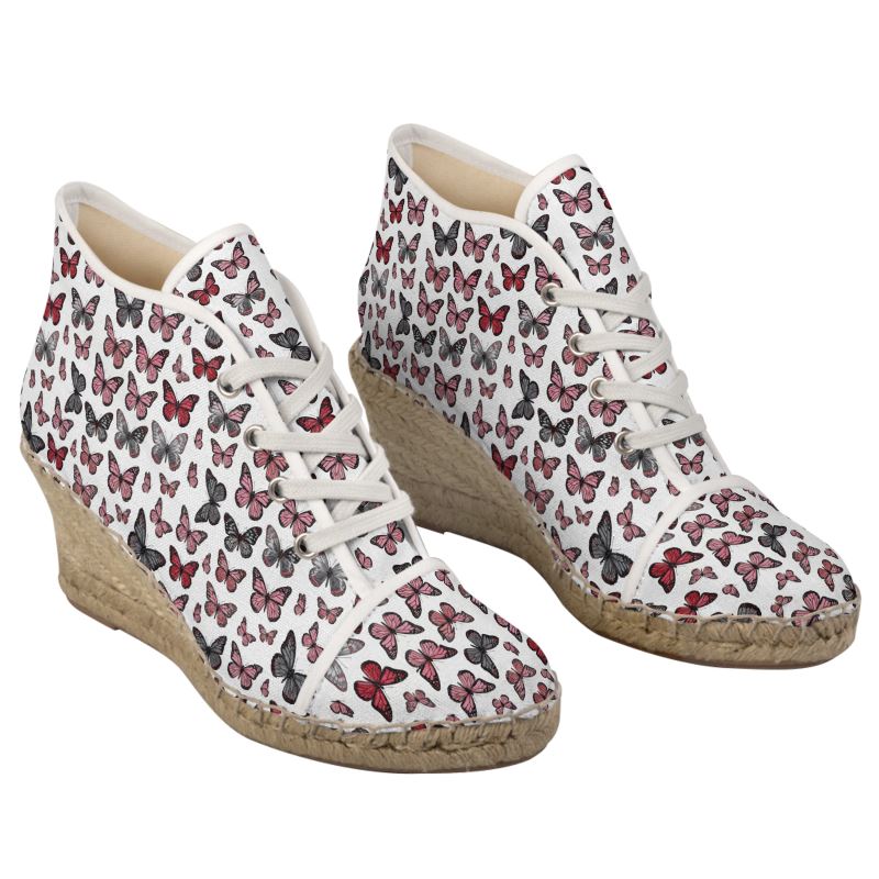 Rich and Rich Pink, Black & Red Butterfly Ladies Wedge Espadrilles