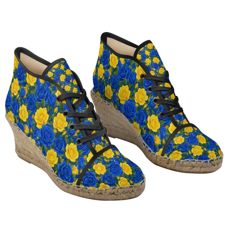Rich and Rich Ladies Royal Blue & Yellow Roses Wedge Espadrilles