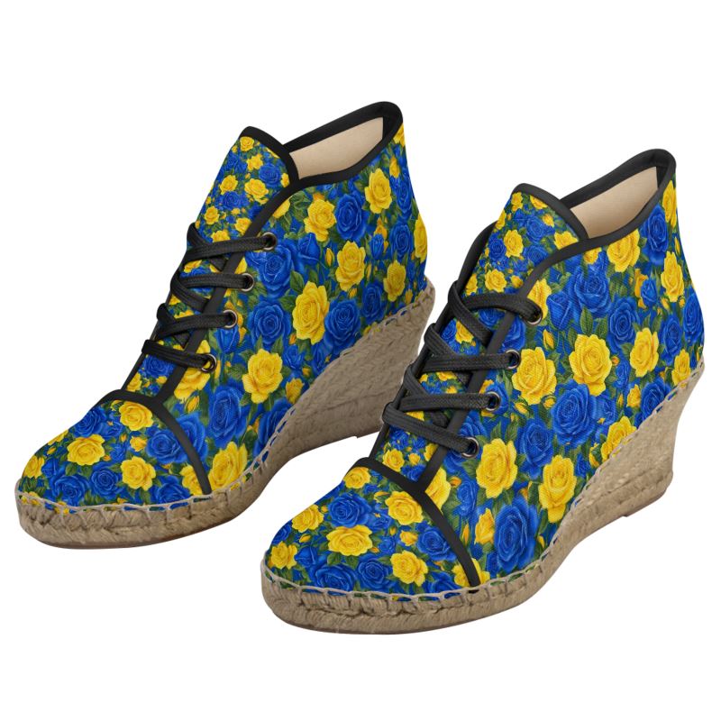 Rich and Rich Ladies Royal Blue & Yellow Roses Wedge Espadrilles