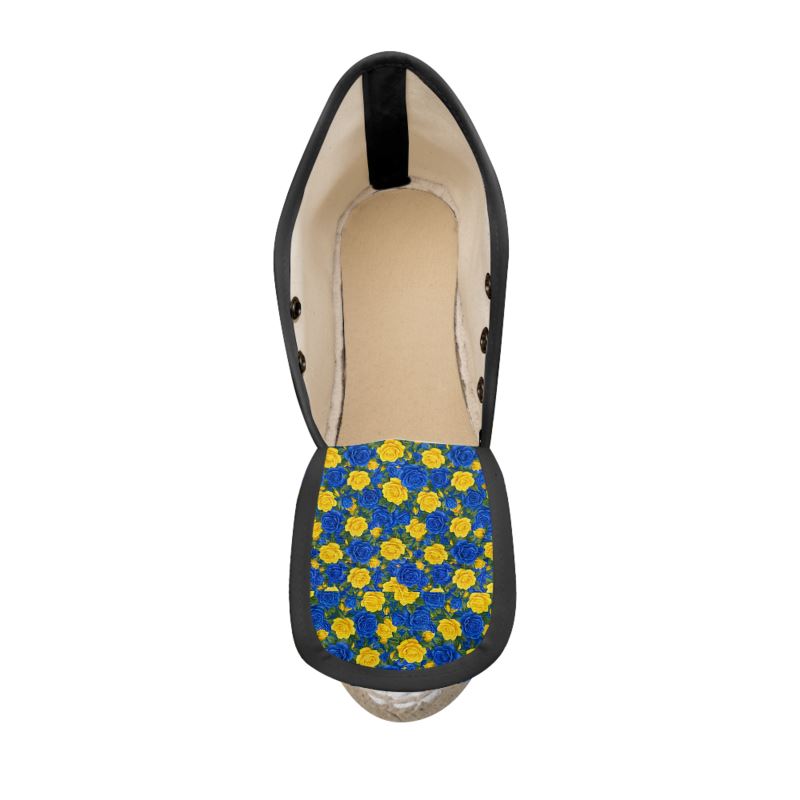 Rich and Rich Ladies Royal Blue & Yellow Roses Wedge Espadrilles