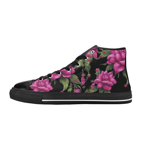 R&RH Fushia Roses Women's Classic High Top Canvas Shoes - Rich and Rich Homeopportunities 