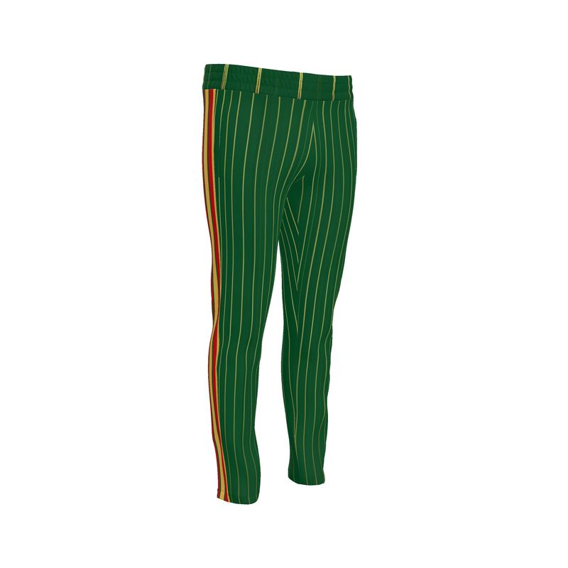 Rich and Rich Men’s Green Pinstripe Golfer Tracksuit Pants | Slim Fit Designer Jogging Pants