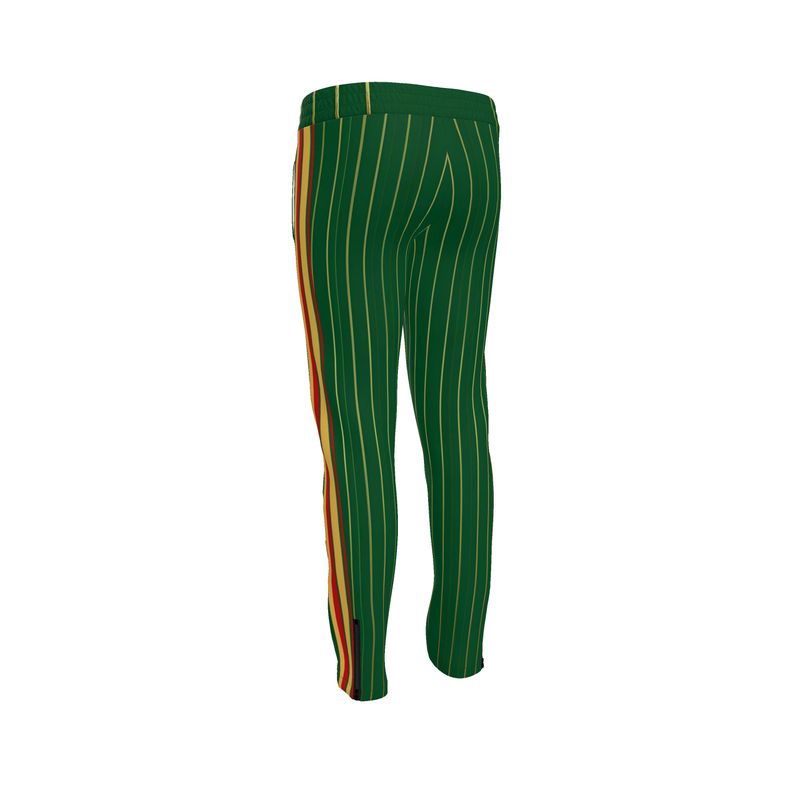 Green pinstripe slim tracksuit pants with side stripe, ankle zippers and elastic waistband — additional view 10