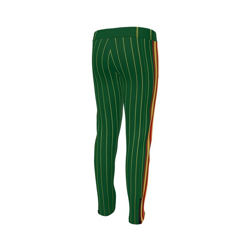 Rich and Rich Men’s Green Pinstripe Golfer Tracksuit Pants | Slim Fit Designer Jogging Pants