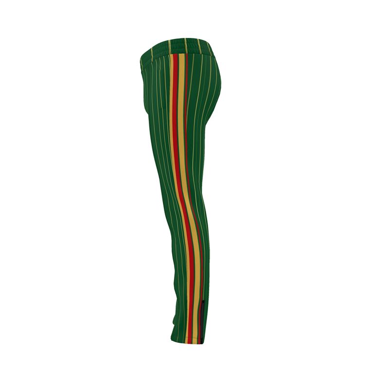 Rich and Rich Men’s Green Pinstripe Golfer Tracksuit Pants | Slim Fit Designer Jogging Pants