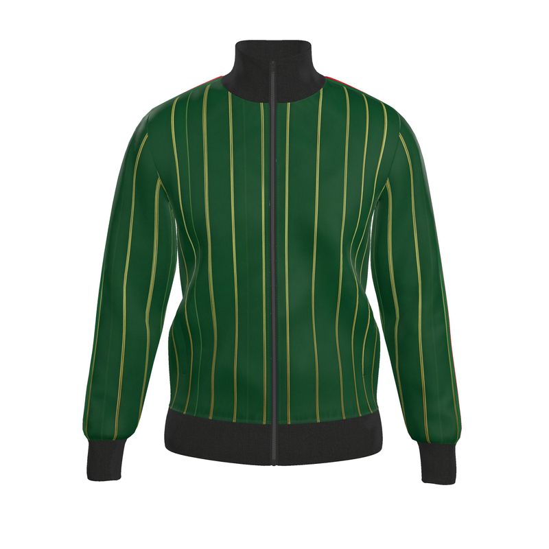 Rich and Rich Men’s Green Pinstripe Tracksuit Jacket | Designer Zip-Up Sports Jacket