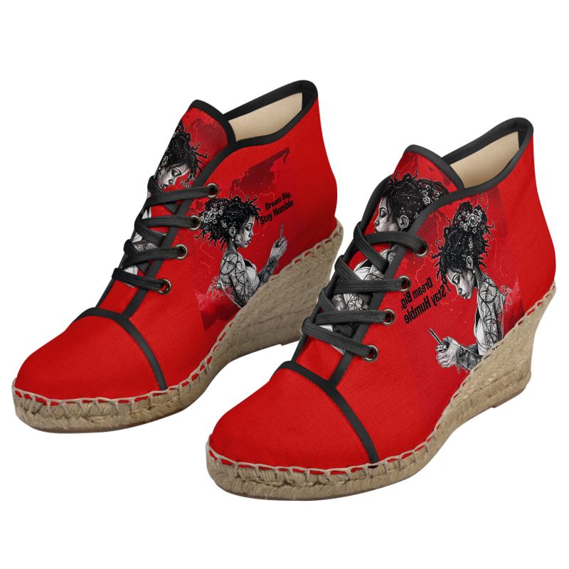 R&RH Women’s Caricature Red Wedge Espadrilles | Designer Jute Platform Shoes