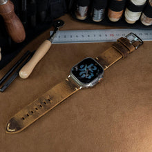 Load image into Gallery viewer, Vintage Distressed Leather Band for Apple Watch Series 10 – 100% Cowhide, One-Piece Hand-Stitched, Patina-Ready
