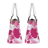 Structured pink and white abstract print handbag with top handle and adjustable shoulder strap — additional view 6